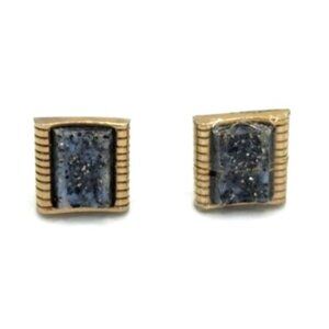Vintage Gold-Tone Cufflinks With Blue-Gray Stone Accents Rectangular Design